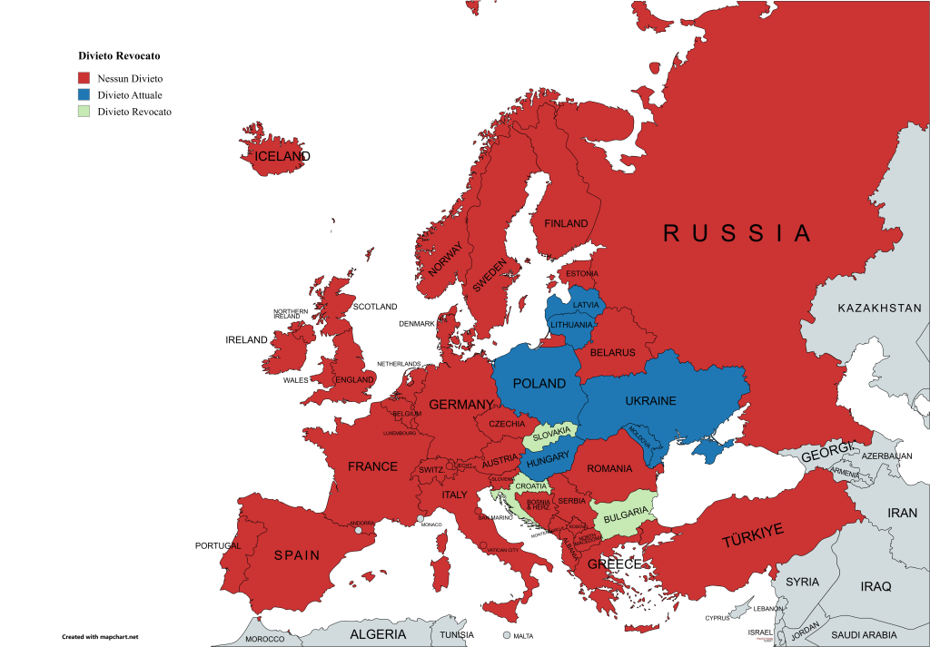 Simboli del Comunismo in Europa mappa dei divieti, ex divieti e tolleranze